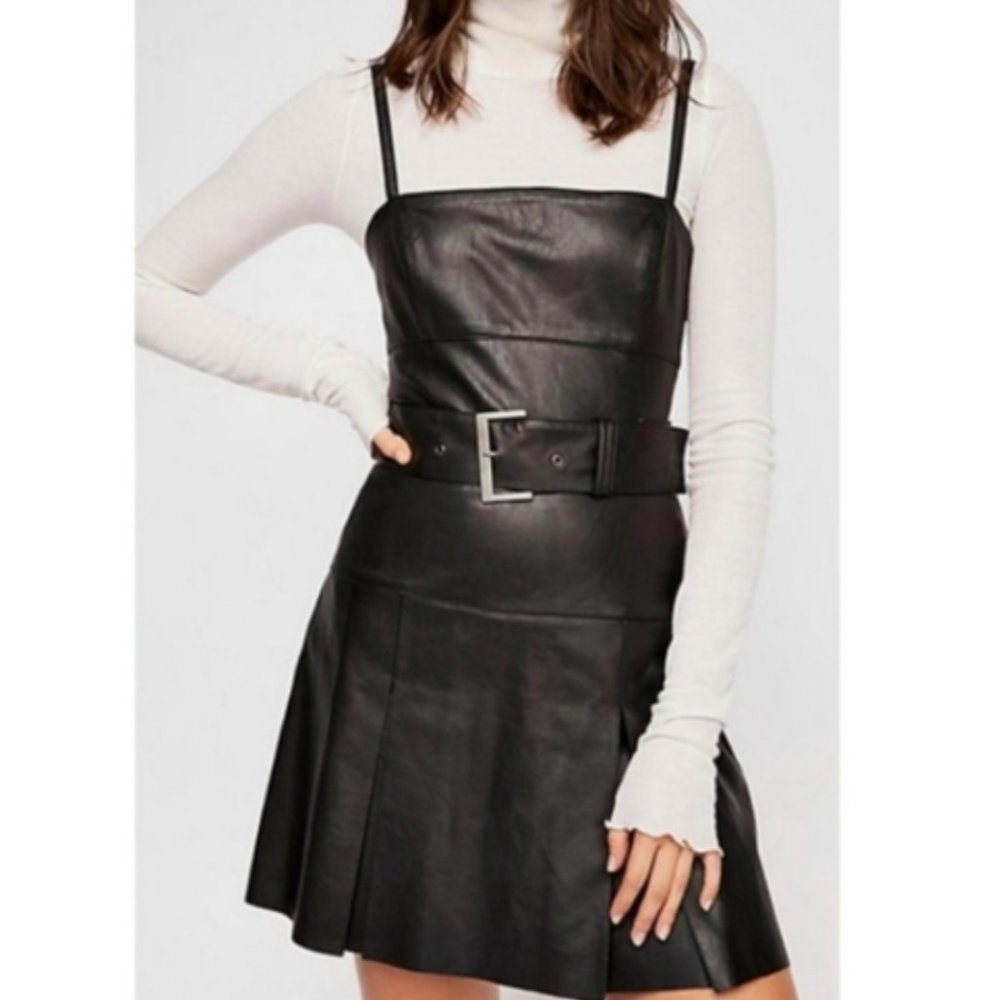 Free People Sasha Vegan Leather Mini Dress Black 2